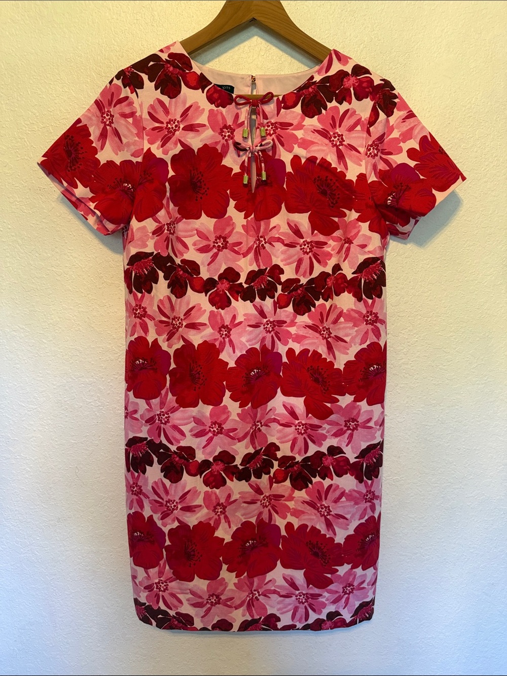 New NWOT Talbots floral pink red bow detail sheath dress 10 petite